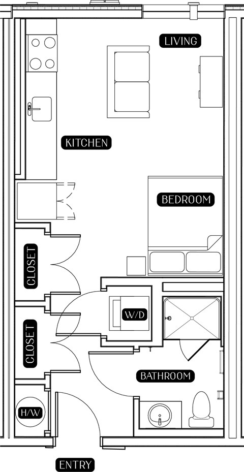 Floor plan for studio, 1 bath, 408 sqft